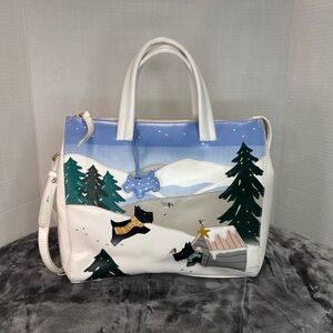 RADLEY LONDON Scenic Satchel (“At Home in the Snow”) - White and Blue Leather